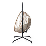 Sora - Outdoor Patio Wicker Hanging Chair With Stand - Beige / Brown