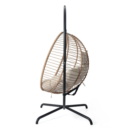 Sora - Outdoor Patio Wicker Hanging Chair With Stand - Beige / Brown