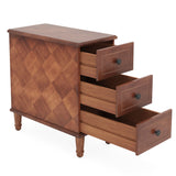 Narrow End Table With 3 Drawers, Compact Design For Small Spaces - Brown