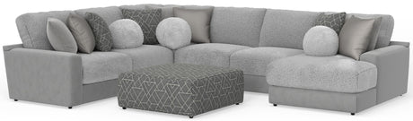 Canyon - 4 Piece Sectional With Cuddler Seat Cushions, Included Accent Pillows And Cocktail Ottoman (Right Side Facing Chaise) - Platinum