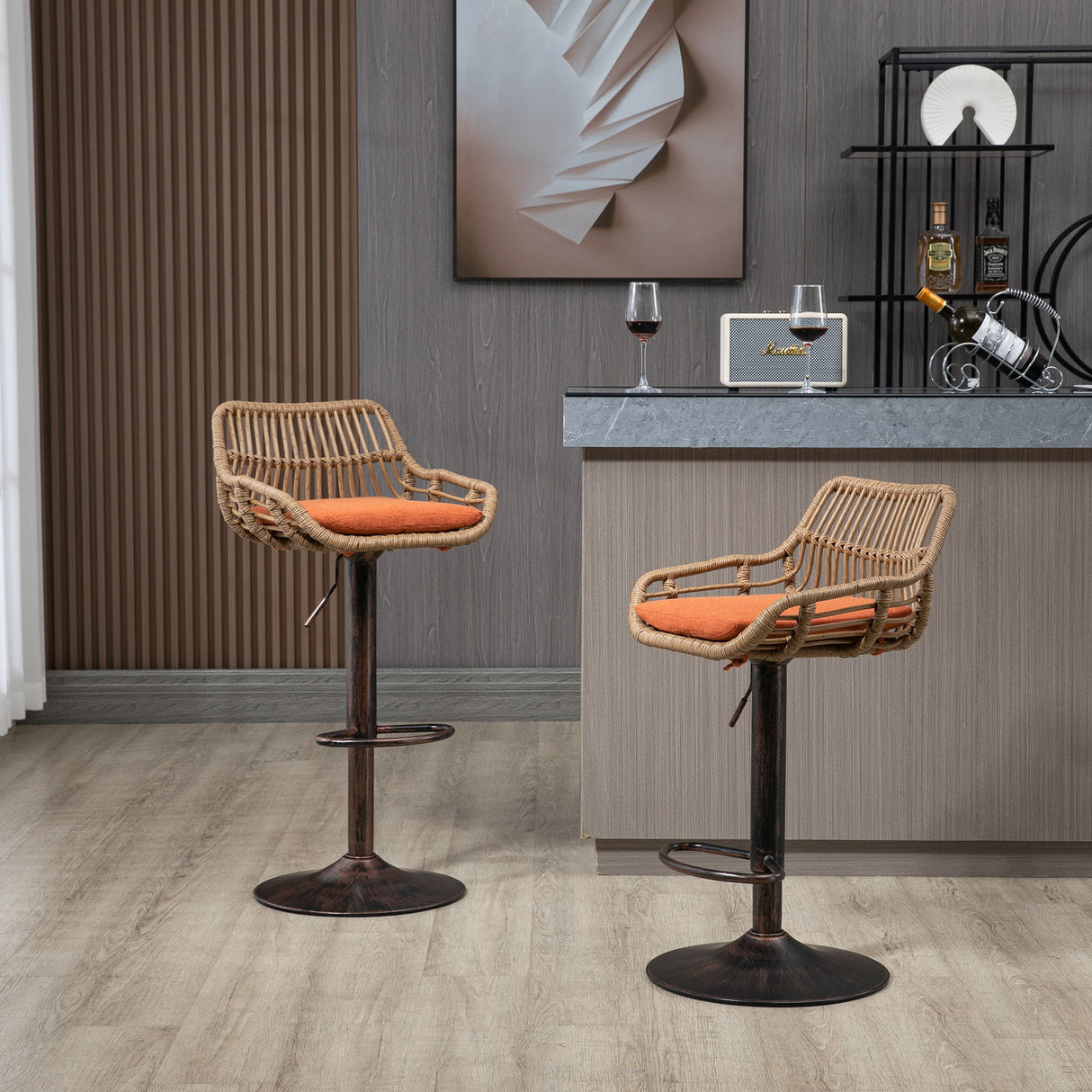 Modern Swivel Bar Stools Adjustable Counter Chairs With Footrest (Set of 2)