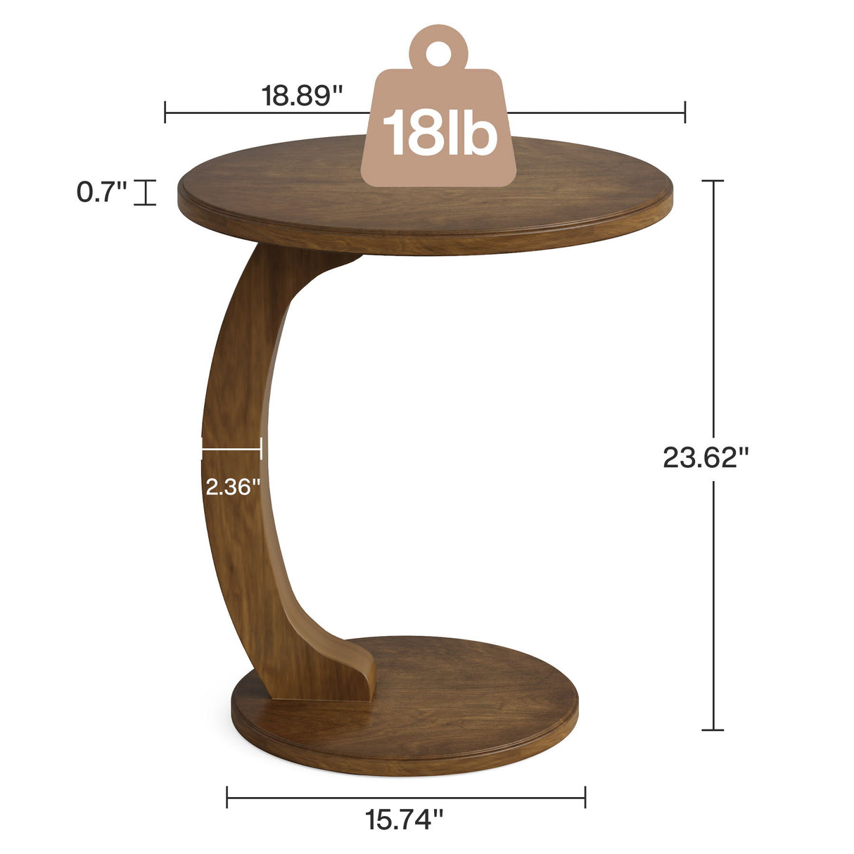 C-Shaped Round End Table - Brown