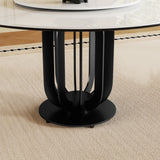 Round Dining Table With Carbon Steel Base And Lazy Susan / For Kitchen And Dining Room, 4 Chairs - Black / White