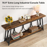 Extra Long Console Table With 2 Tier Storage Shelves For Living Entryway - Brown / Black
