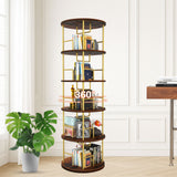 5 Tier 360 Rotating Bookshelf, Display Round Floor Standing Swivel Bookcase For Bedroom - Golden