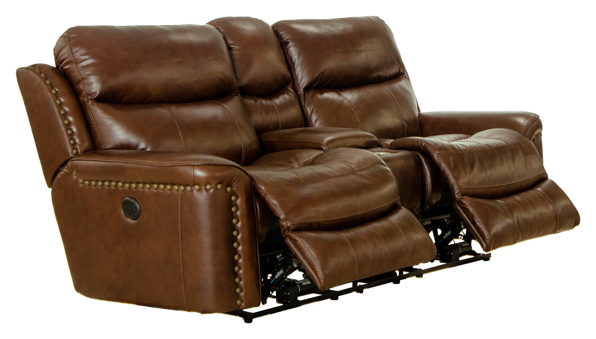 Ceretti - Power Reclining Console Loveseat - Brown Top Grain Italian Leather Match