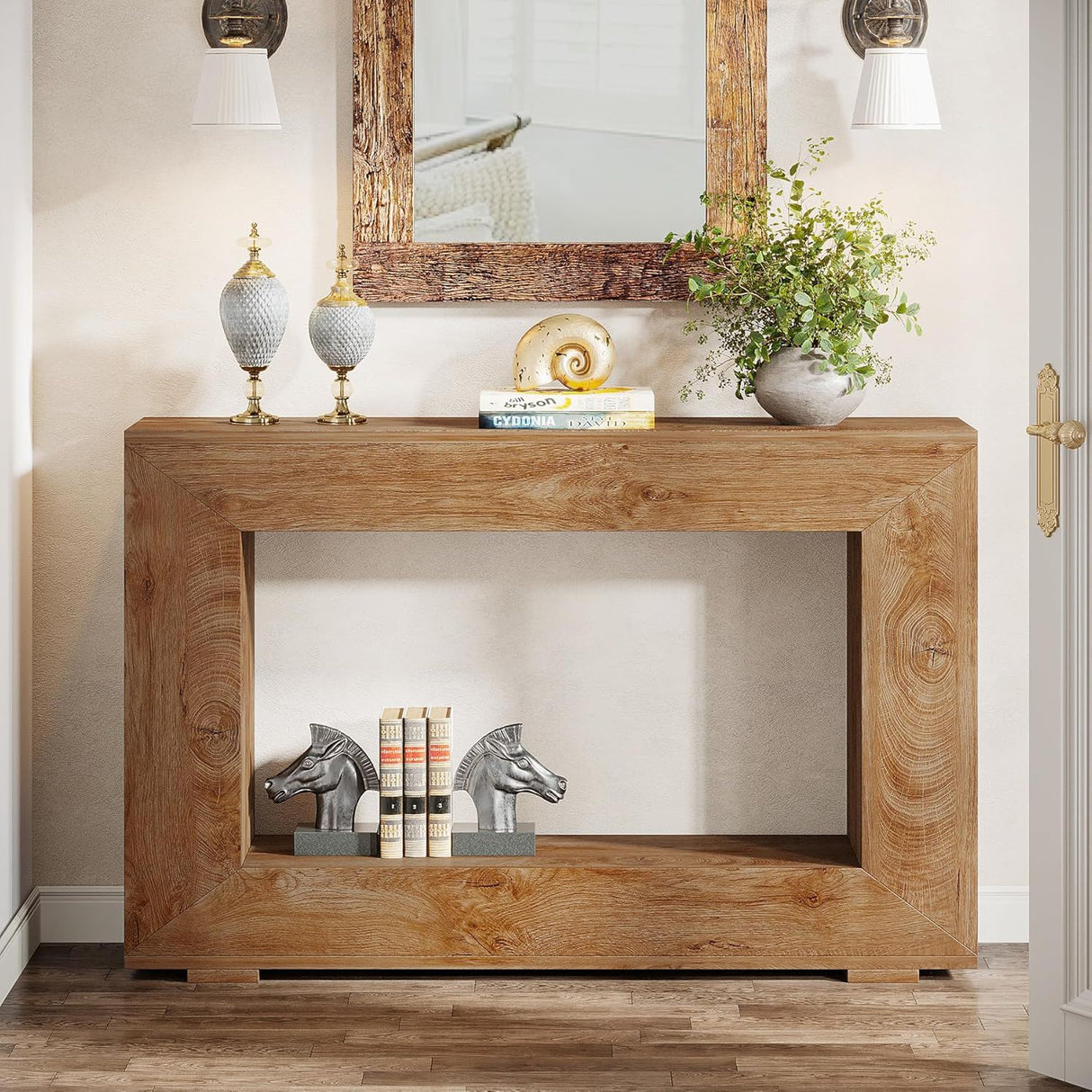 Narrow Entryway Storage Console Table With Open Shelf