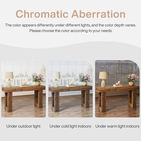 Rectangular Extra Long Console Table For Living Entryway - Rustic Brown