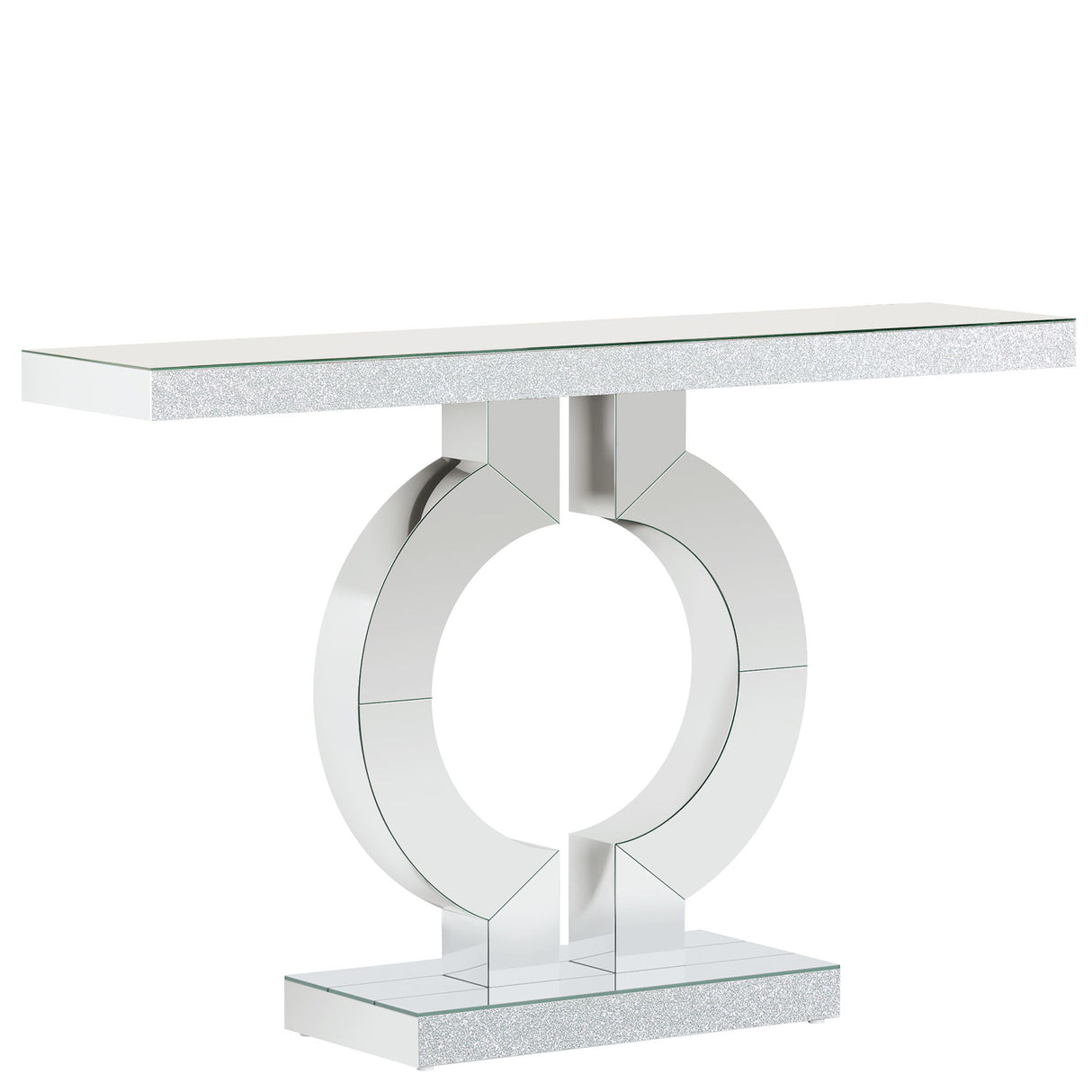 Mirrored Console Table With O-Shaped Base For Living Hallway - Silver / Clear