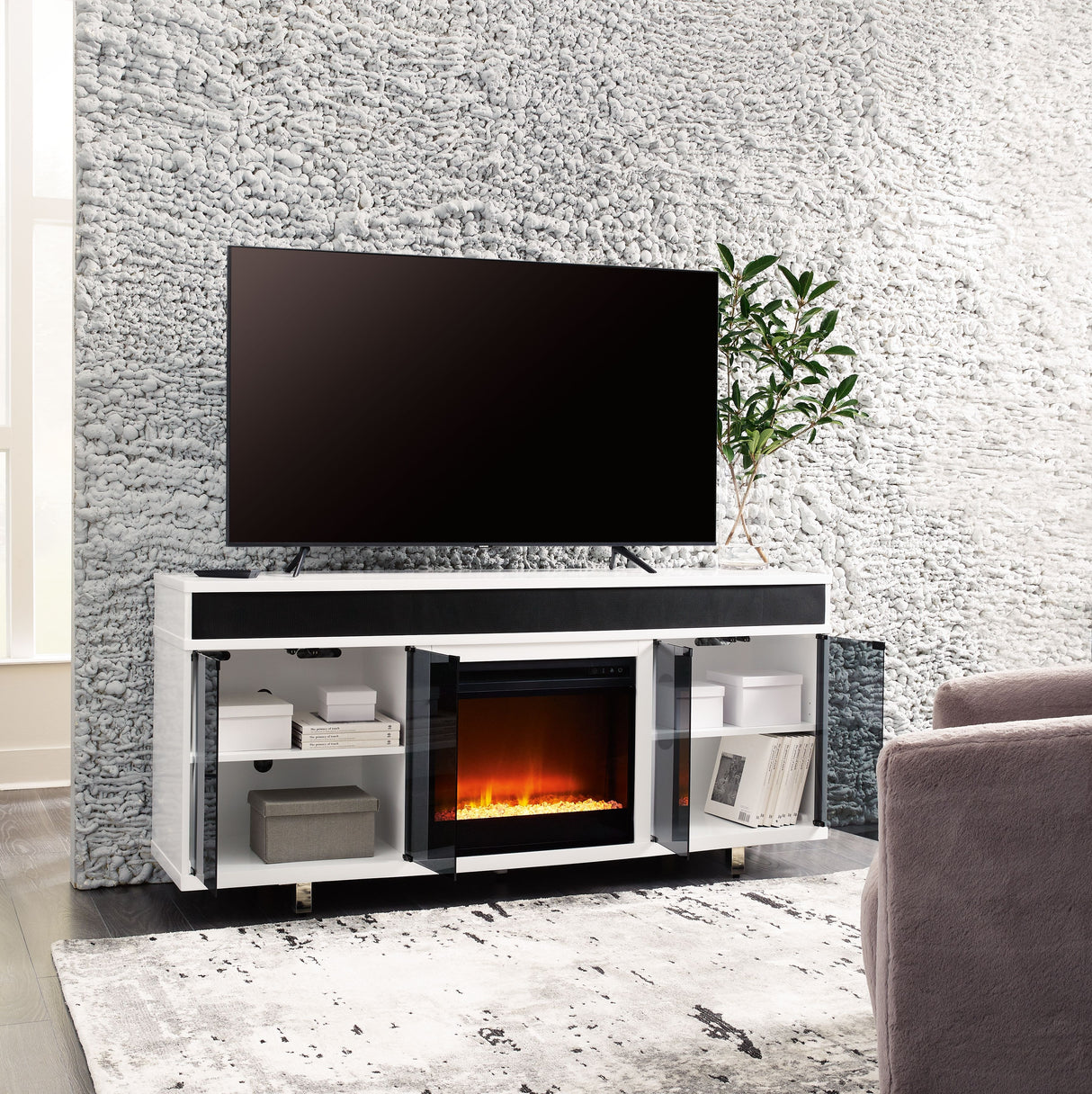 Gardoni - White / Black - 72" TV Stand With Electric Fireplace