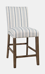 Eastern Tides - Upholstered Counter Stool (Set of 2) - Blue Stripe / White