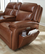 Healy Pier - Chocolate - Power Reclining Loveseat With Console / Adj Headrest