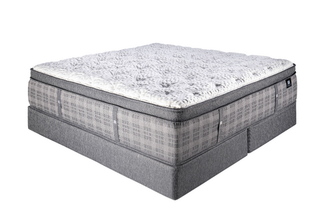 Reserve Mayfair ET Mattress with tufted white top and gray plaid sides