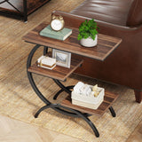 C-Shaped 3 Tier Side Table - Rustic Brown