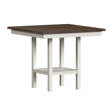 Brooks - 5 Piece Counter Set With Table And 4 Upholstery Seat & Wood Back Chairs - Medium Brown & White
