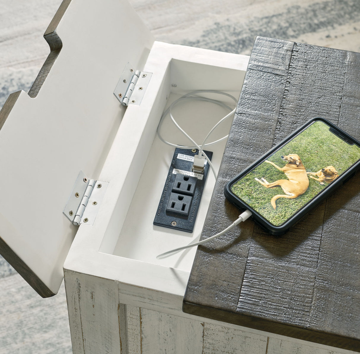 Havalance - Chair Side End Table - White / Gray