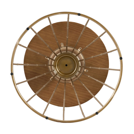 Hollow - Edge Retro Art Pine Side Table With Antique And Natural Color, Iron And Pine Construction - Antique Gold / Natural