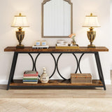 Extra Long Console Table With 2 Tier Storage Shelves For Living Entryway - Brown / Black