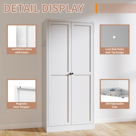 Metal Kitchen Pantry Cabinet With Adjustable Storage And 4 Heavy Duty Shelves - White