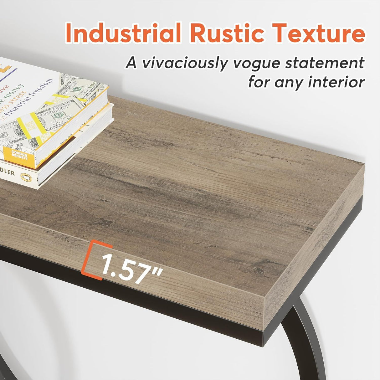 Console Table Narrow Long With Geometric Frame - Gray