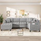 U Shaped Sectional Sofa, Corner Living Room Couch With Built In Cup Holders, Storage, USB Ports