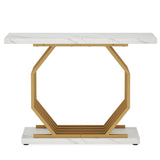 Accent Entryway Console Table With Geometric Bas For Living Hallway - White / Gold
