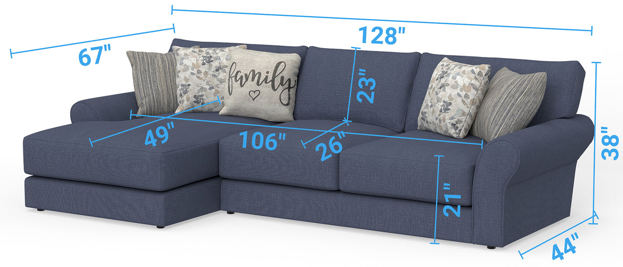 Cape May - Sofa Chaise With Comfort Coil Seating And 5 Accent Pillows