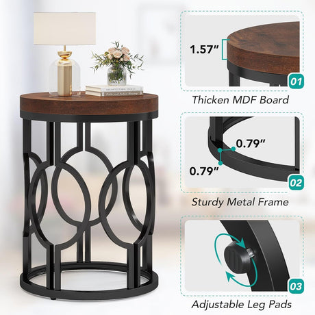 Round End Table Nightstand For Living - Brown / Black