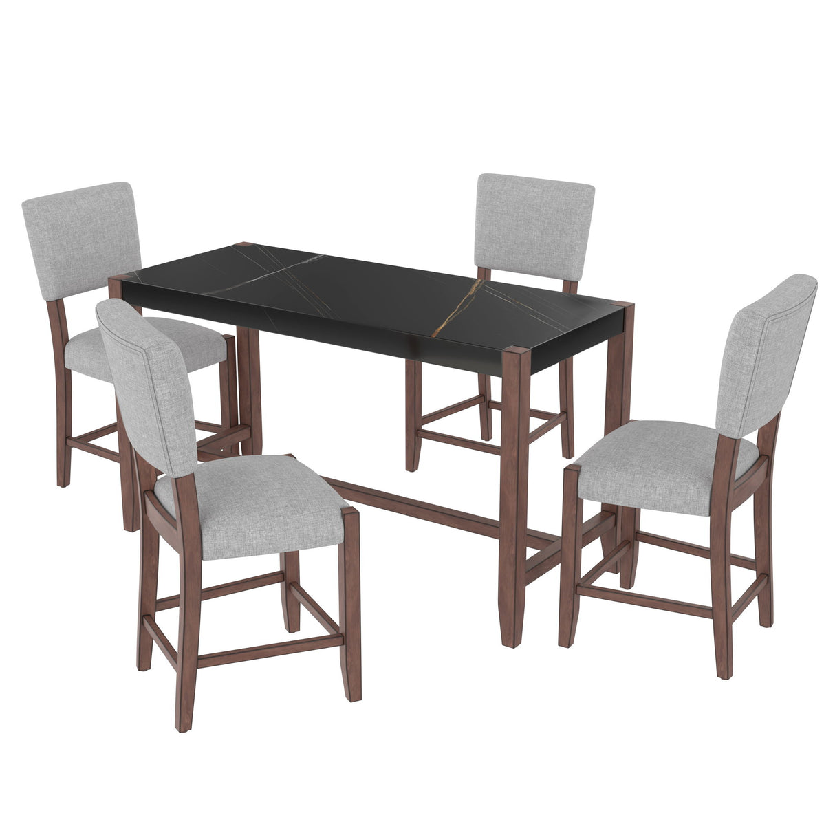 5 Piece Counter Height Dining Set, Bar Table With 4 Upholstered Chairs