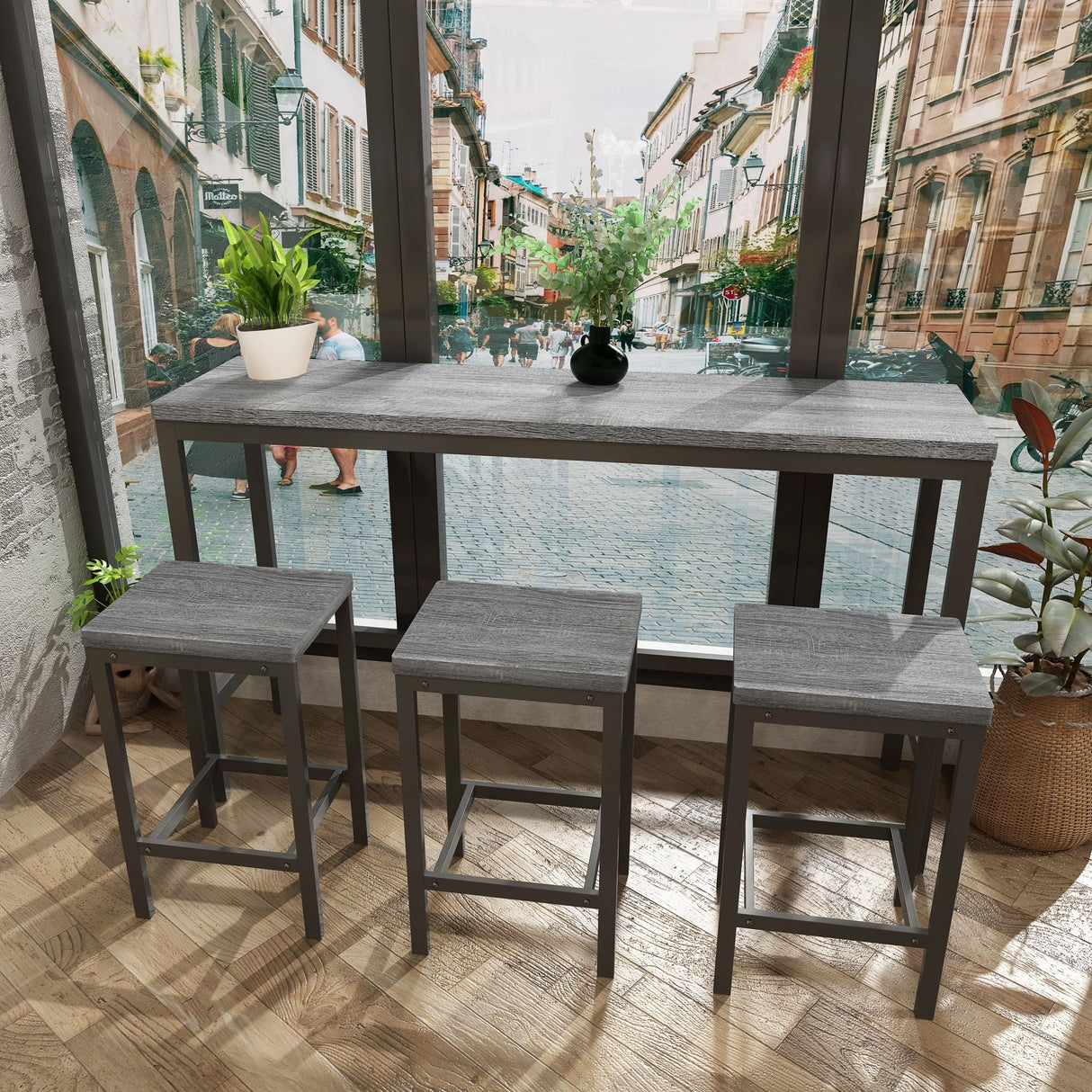 Modern Design Long Dining Table Set With 3 Stools