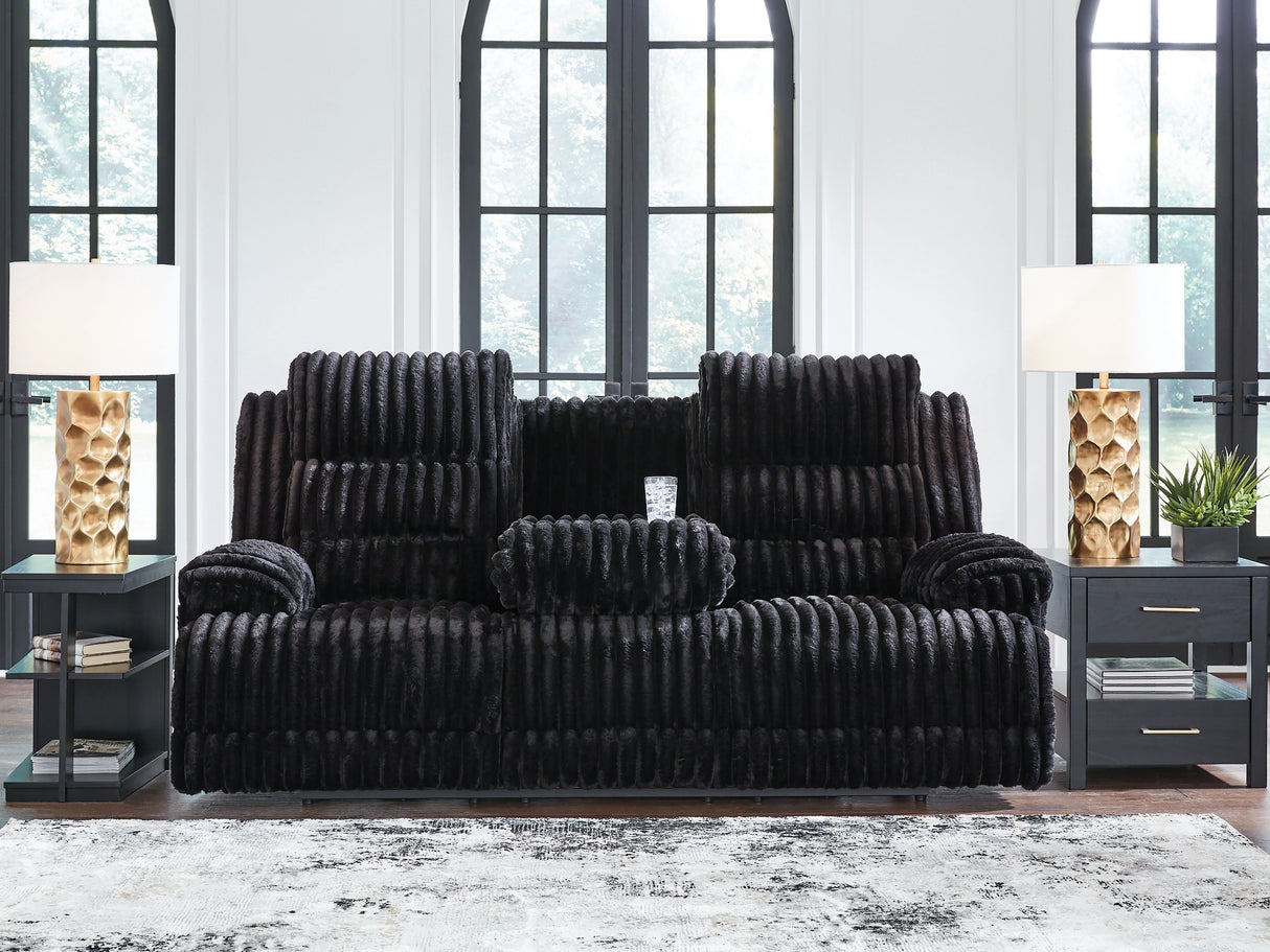 Rhine Falls - Onyx - Reclining Power Sofa With Drop Down Table