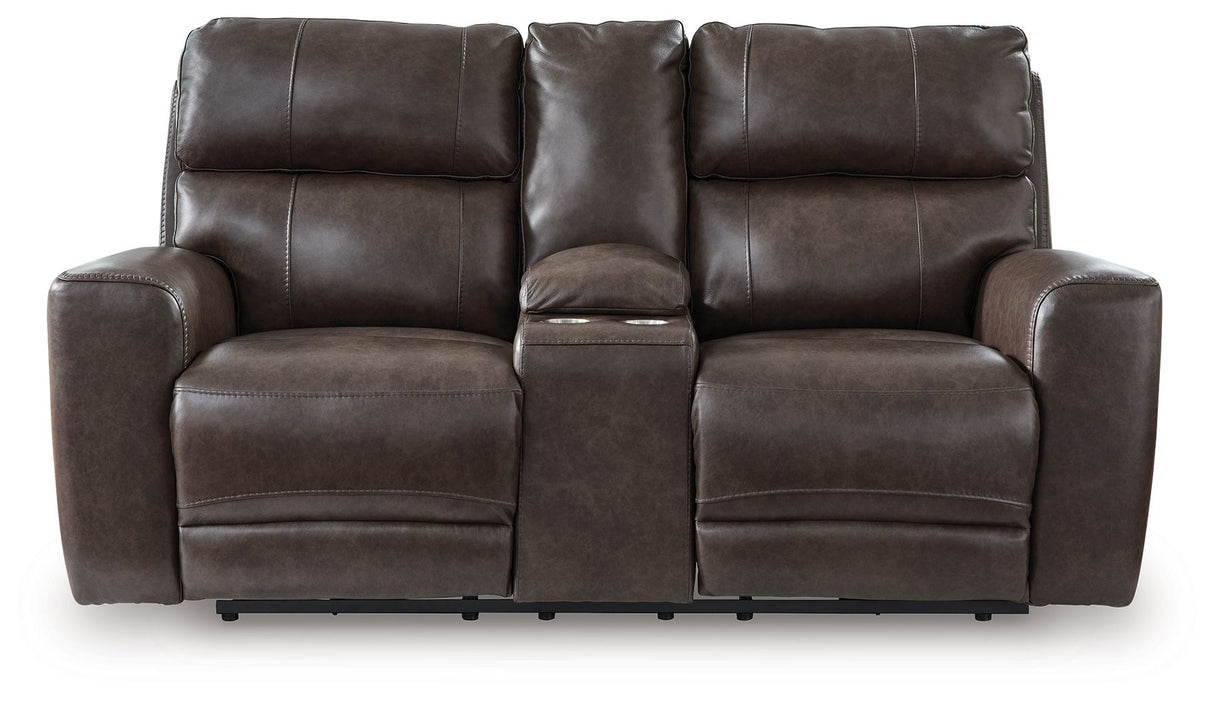 Crossplex - Smoke - Power Recline Loveseat / Console / Adjustable Headrest