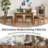 Mid Century Modern Dining Table Set For 4, Solid Wood Dining Table And Solid Wood Chairs, 5 Pieces Farmhouse Dining Table And 4 Upholstered Chairs - Brown / Gray