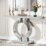 Mirrored Console Table With O-Shaped Base For Living Hallway - Silver / Clear