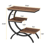 C-Shaped 3 Tier Side Table - Rustic Brown