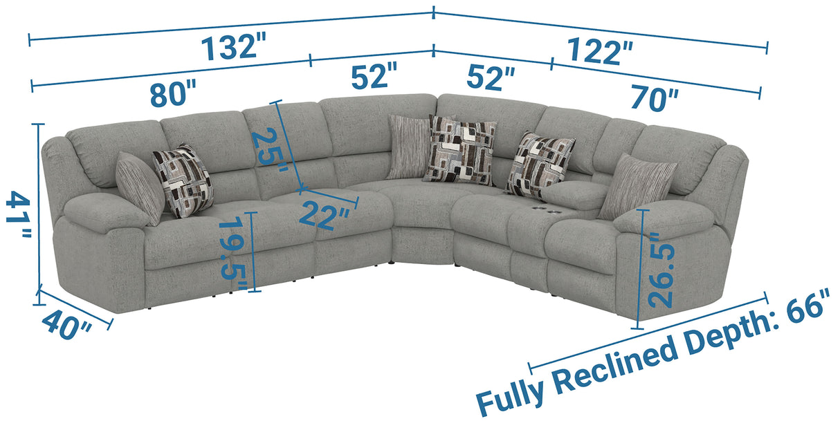 Quinn - 3 Piece Reclining Sectional With 4 Reclining Seats, Storage Arms, Storage Console With Lights, And Drop Down Table - Nature