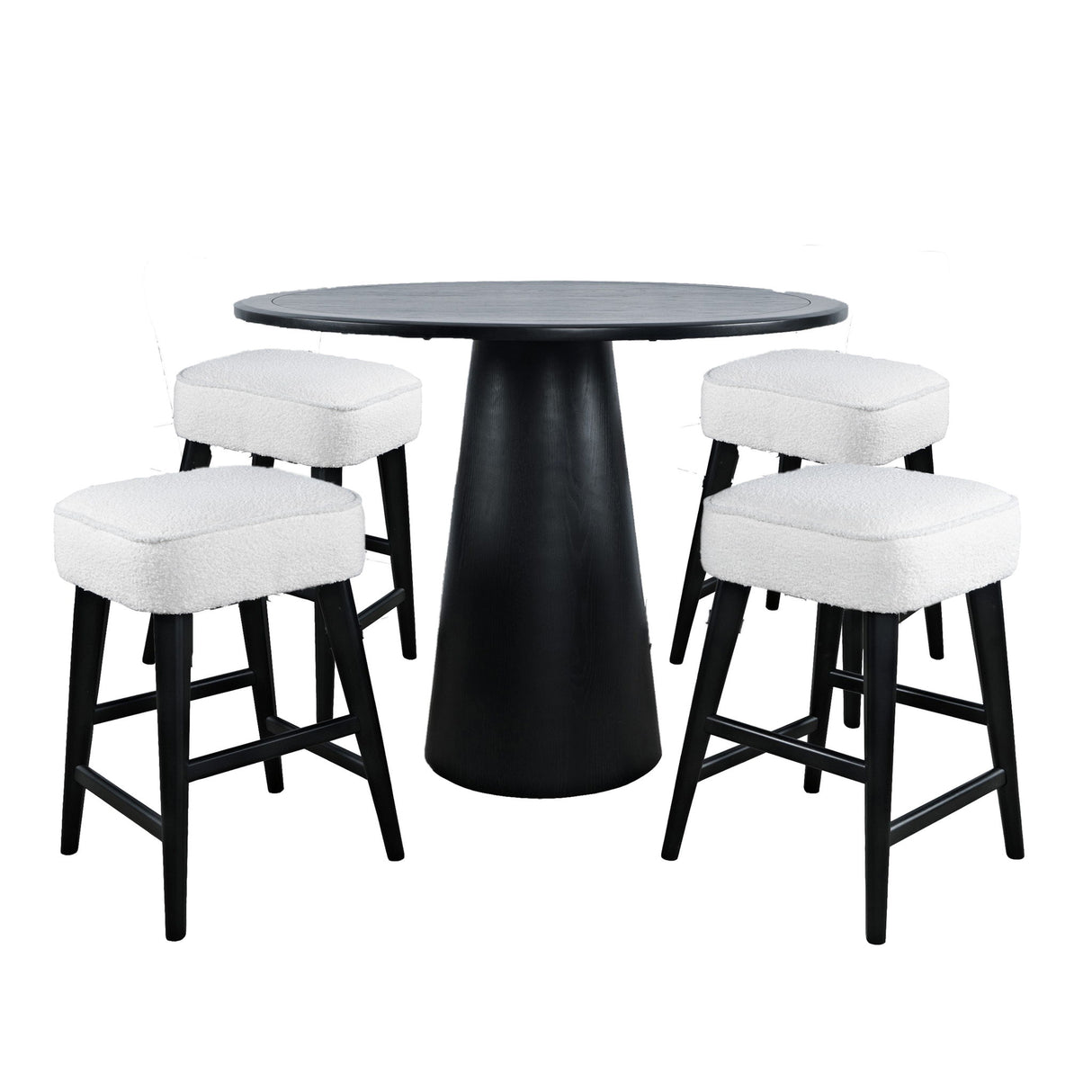 Nash - 5 Piece Dining Set, Counter Table With 4 Backless Stools