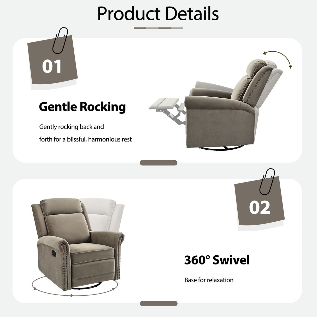 360 Degrees Swivel Recliner Manual Rocking Recliner Home With Adjustable Backrest