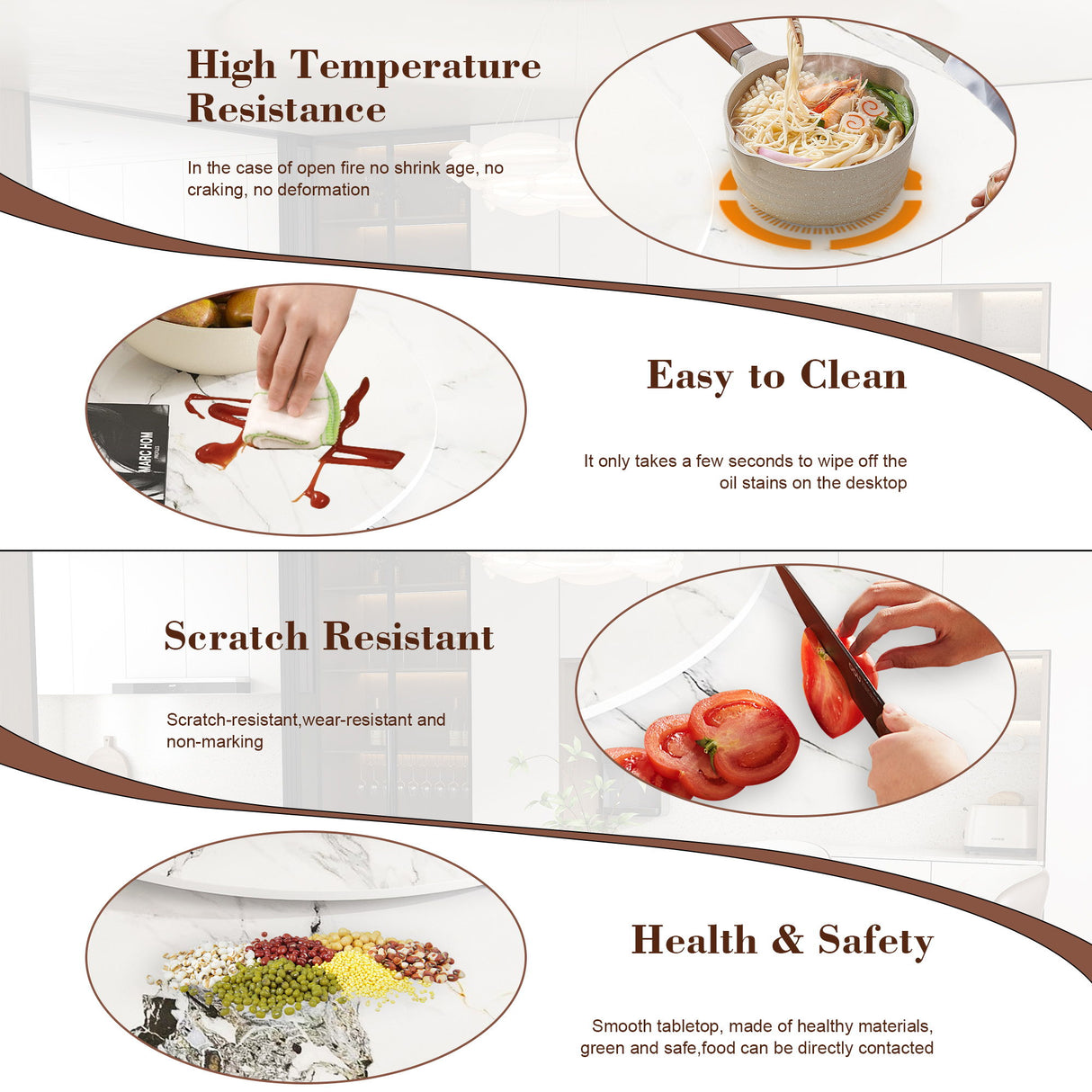 Round Dining Table With 360° Rotating Lazy Susan Scratch & Heat For Dining Room & Kitchen, Table Only - White