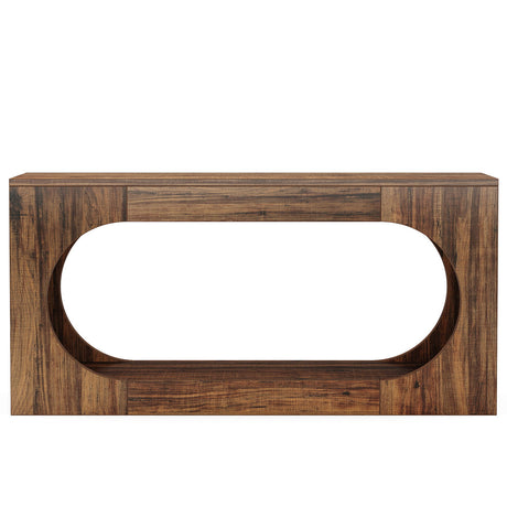 Narrow 2 Tier Console Table With Scalloped Edge For Living Hallway - Brown