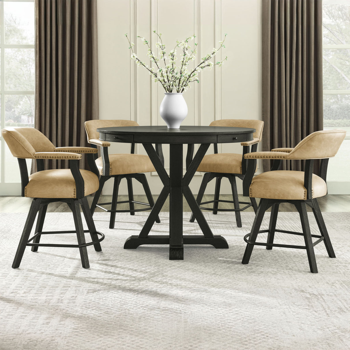 Rylie - 6 Piece Counter Dining Set (Counter Table With Game Top & 4 Counter Chairs) - Black / Sand