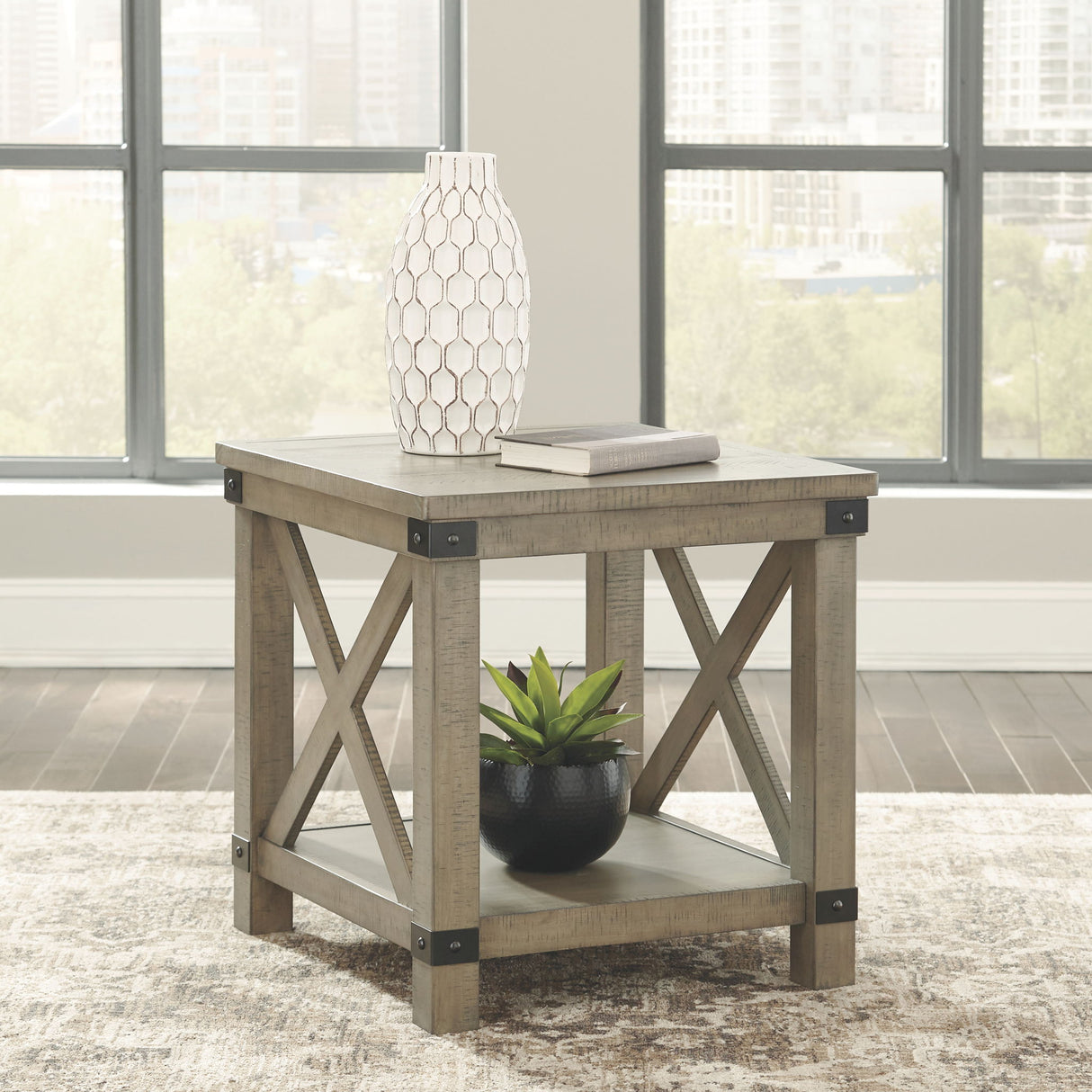 Aldwin - Rectangular End Table - Crossbuck Styling - Gray