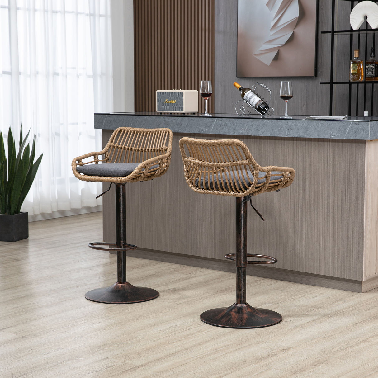 Modern Swivel Bar Stools Adjustable Counter Chairs With Footrest (Set of 2)