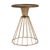 Hollow - Edge Retro Art Pine Side Table With Antique And Natural Color, Iron And Pine Construction - Antique Gold / Natural