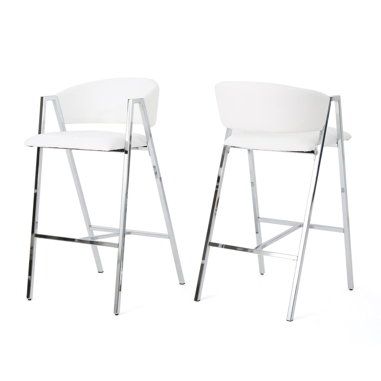 Modern Bar Stools With Low Back And Arms And Durable Metal Frame (Set of 2) - Ivory