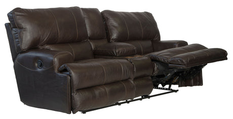 Wembley - Italian Leather Match Lay Flat Reclining Console Loveseat - Chocolate