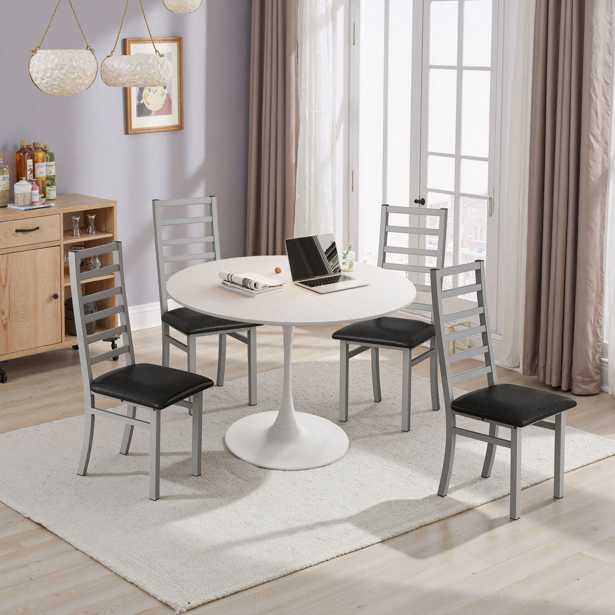 Metal Dining Chairs With Steel Legg, High Back Armless Design