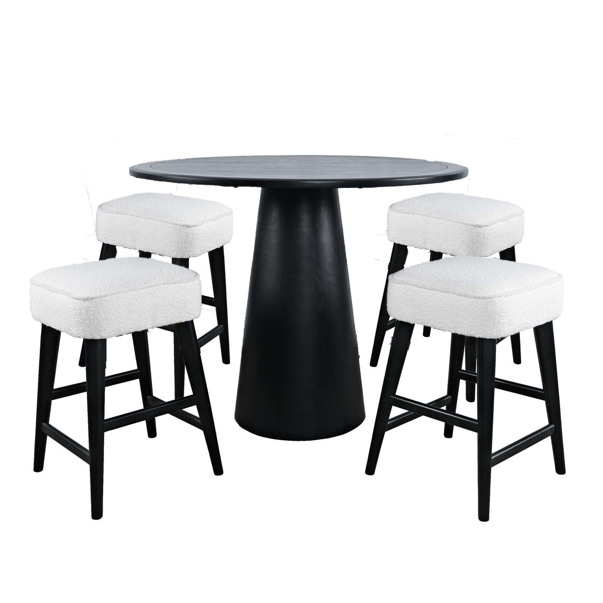 Nash - 5 Piece Dining Set, Counter Table With 4 Backless Stools