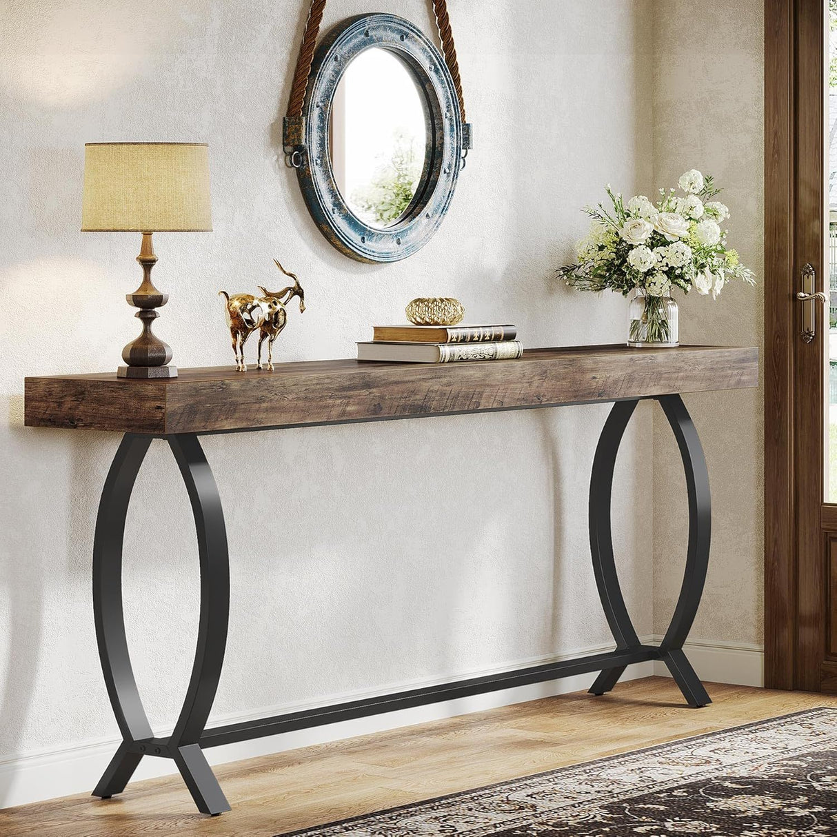 Console Table With Fish Tail Legs Extra Long - Brown