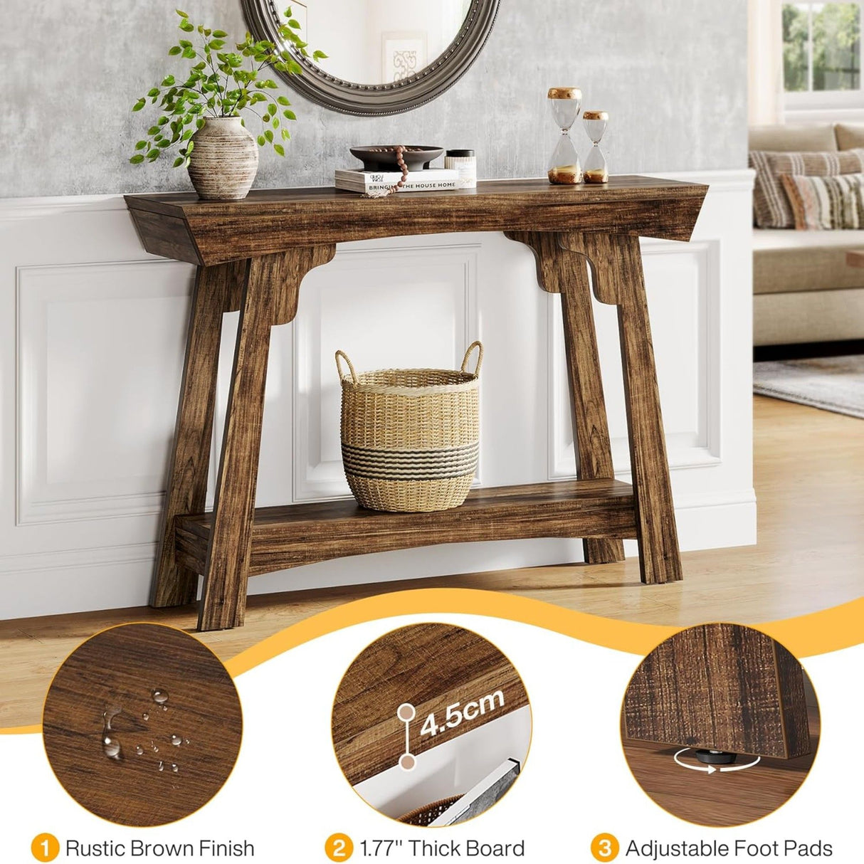 Console Table With 2 Tier Storage - Rustic Brown